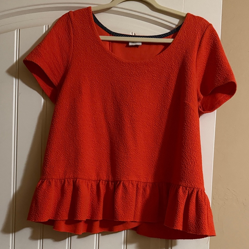 Anthropologie Vibrant Orange Ruffle Blouse